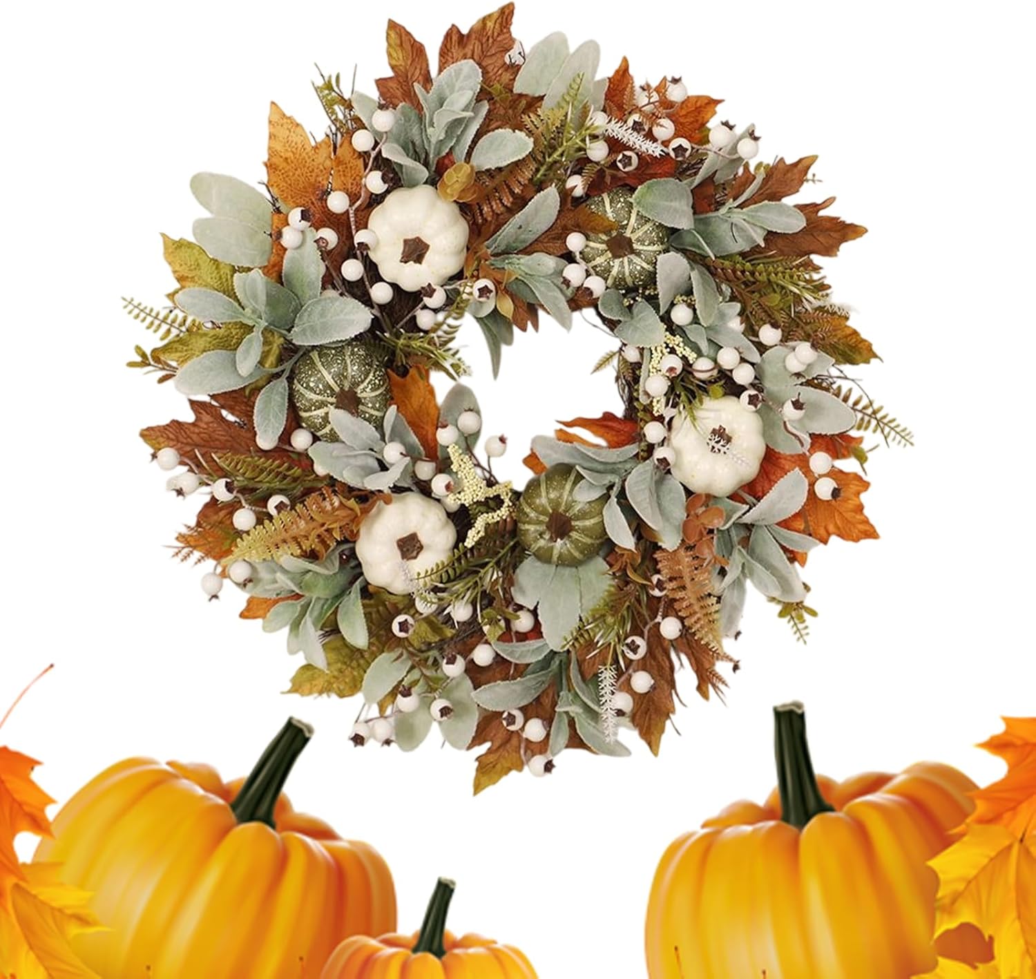 秋のリース 玄関用 - カボチャの感謝祭リース 秋の玄関装飾,紅葉のホームデコレーション 屋内屋外用 暖炉・庭・ガーデン・ポーチ・パ
