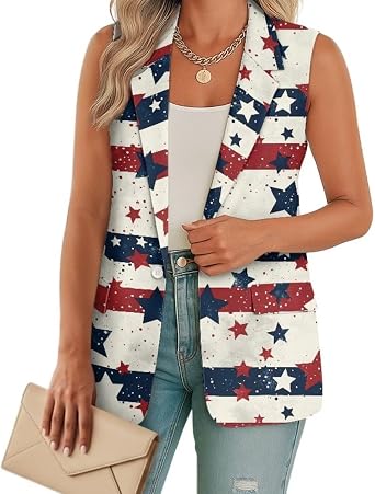 Vest for Women Trendy Casual Sleeveless Open Front Blazers Lapel Collar Suit Vests Top Pocket Work Office Outfit