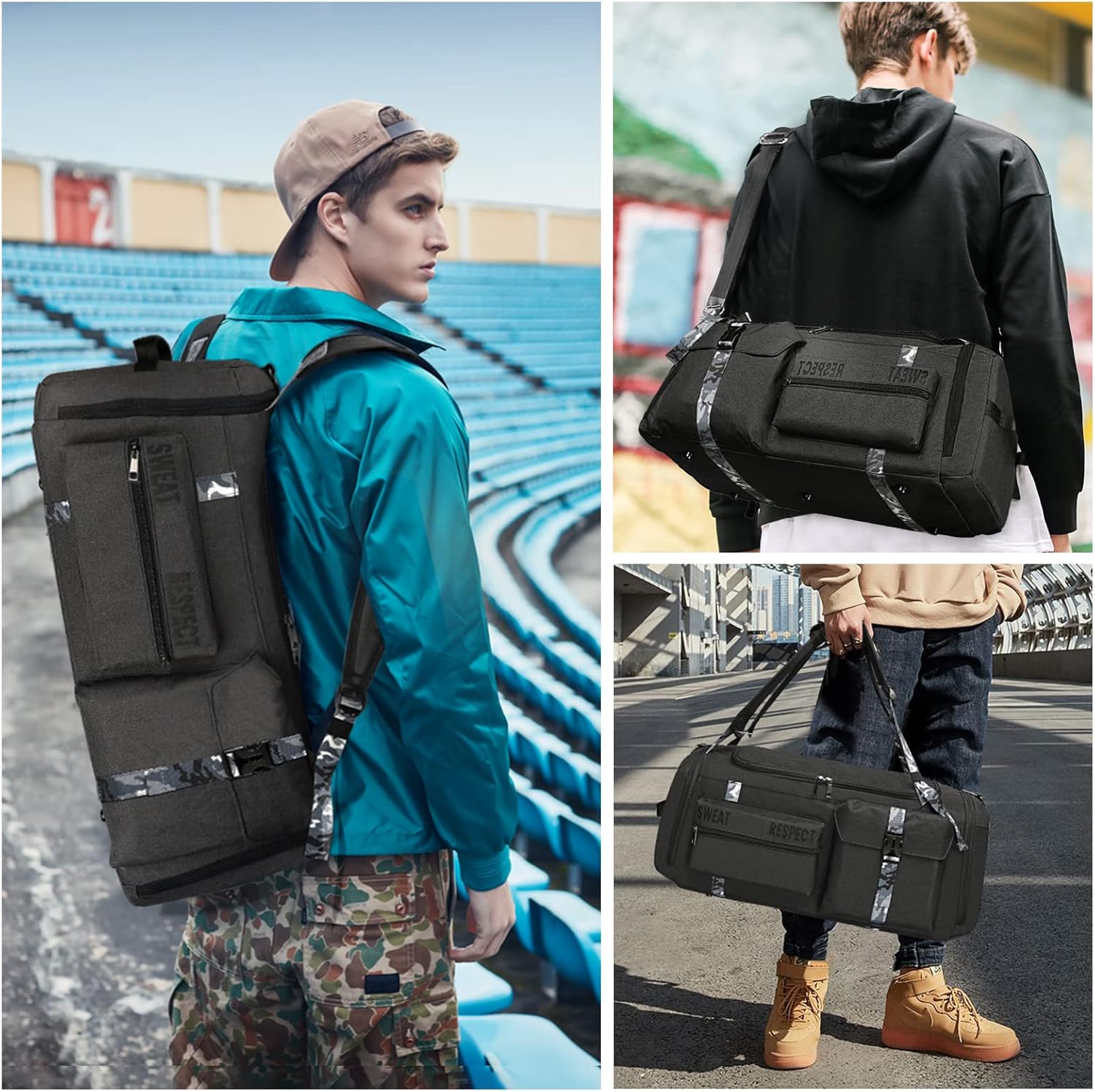 Gym Bags for Men Gym Duffle Bag Backpack 3-Way Sports Duffel Bags for Men with Shoe Compartment & Wet Pocket（Black） - Image 6