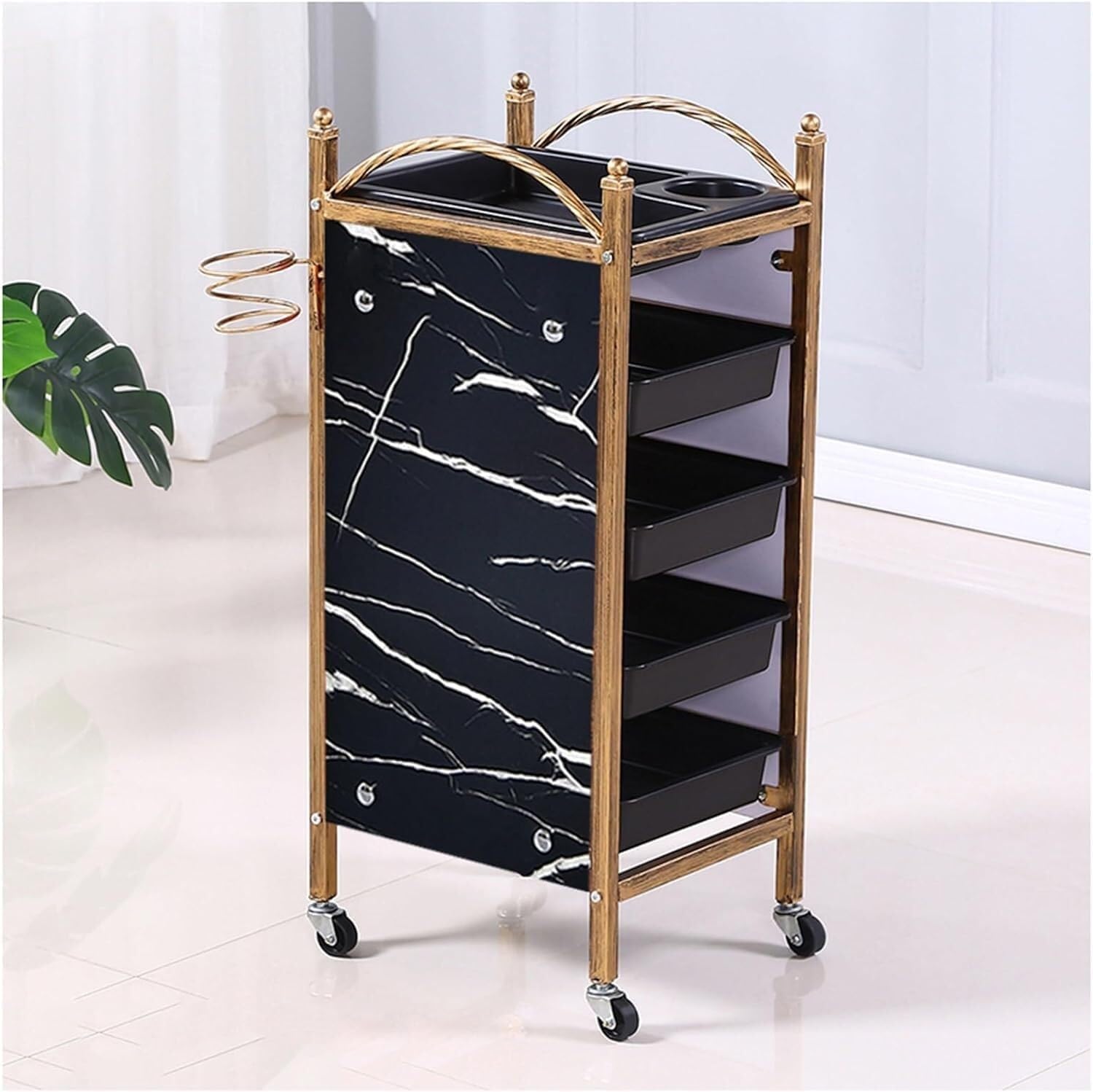 SSDDLZEQ Mobile Salon Station, Salon Trolley Pp Storage Salon Cart With Armrest Salon Rolling Cart Hair Dryer Hole Trolley Cart Wheels Salon Trolley Cart(E)