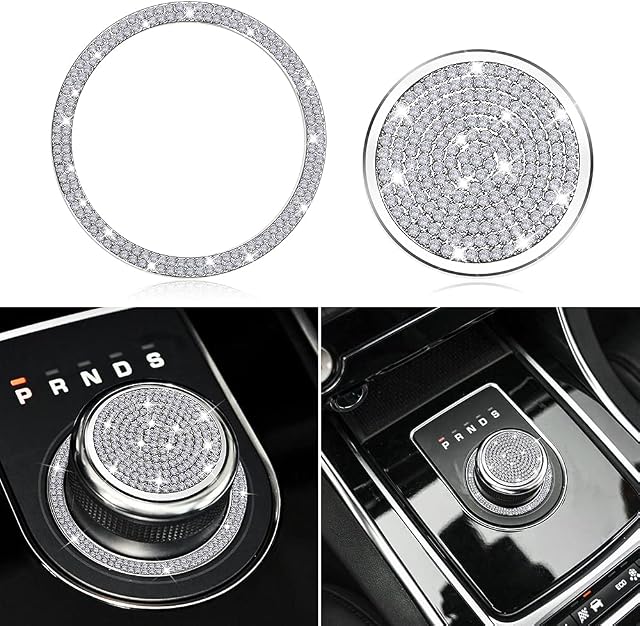 MARCHFA Gear Shift Knob Decals Custom Fit for Range Rover Evoque 2011 2012 2013 2014 2015 2016 2017 Rhinestone Crystal Sticker Accessories (Silver, 2 Pcs)