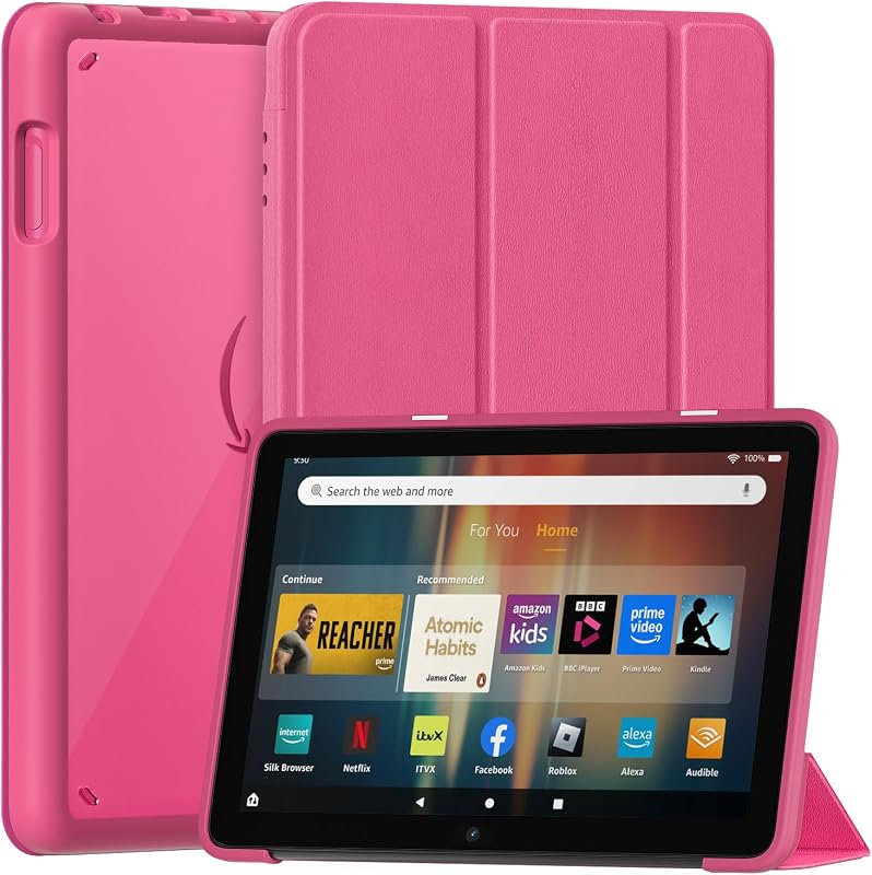 All-New for Fire HD 8 Tablet Case(12th/10th Gen,2024/2022/2020) | Sanyetral Premium PU Leather Trifold Stand PC Clear Back Cover Case with Auto Wake/Sleep, Not for Nokia TCL -Hibiscus
