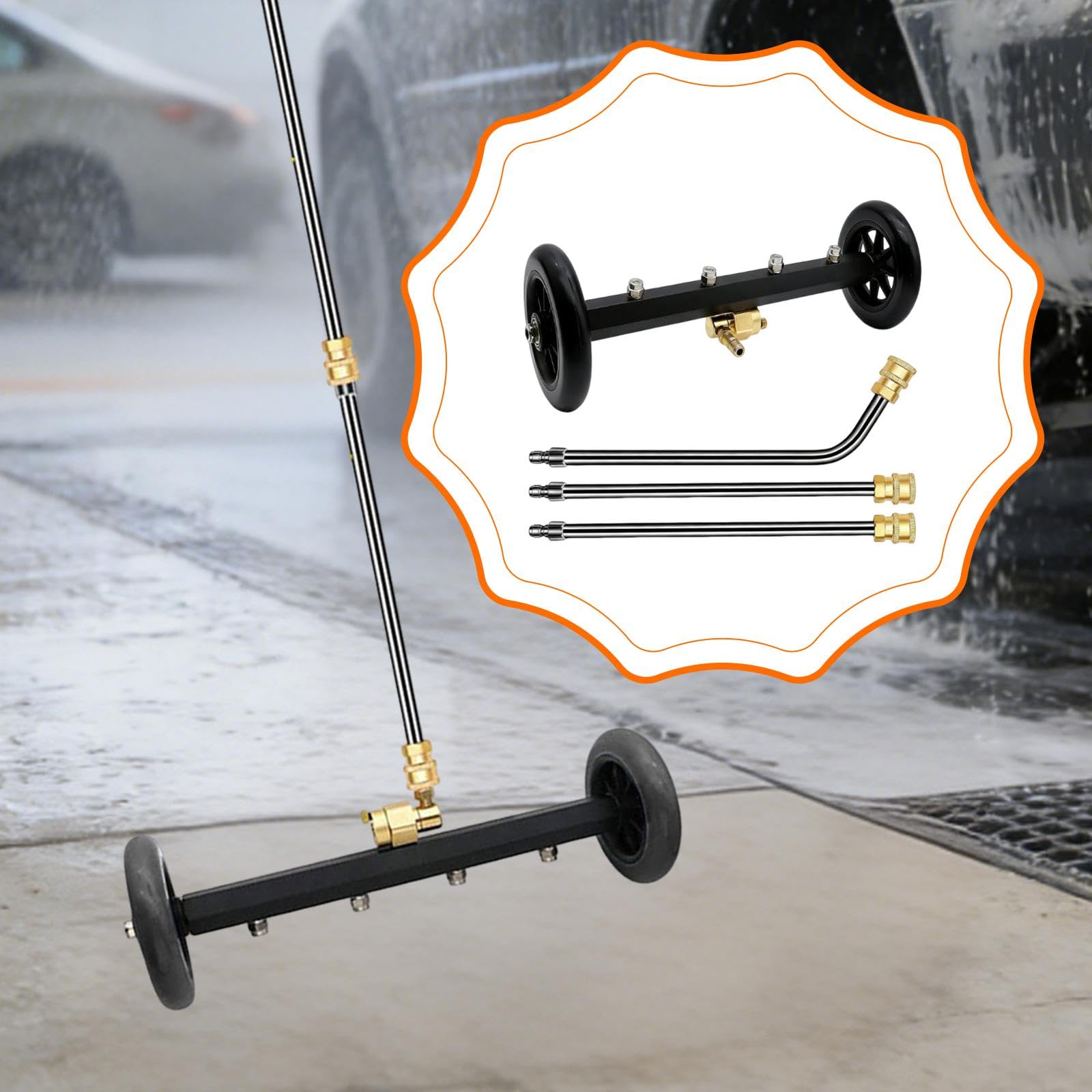Idropulitrice per Sottoscocca con Accessorio Idropulitrice per Sottoscocca, Accessorio per Lavaggio Auto della Superficie del Bagagliaio, Asta Spazzol, Nero