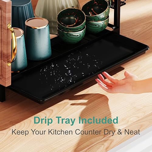 Miniatura 5 de GSlife Escurridor de platos, 2 niveles resistente al óxido con escurridor compacto con soporte para utensilios, soporte para tabla de cortar para