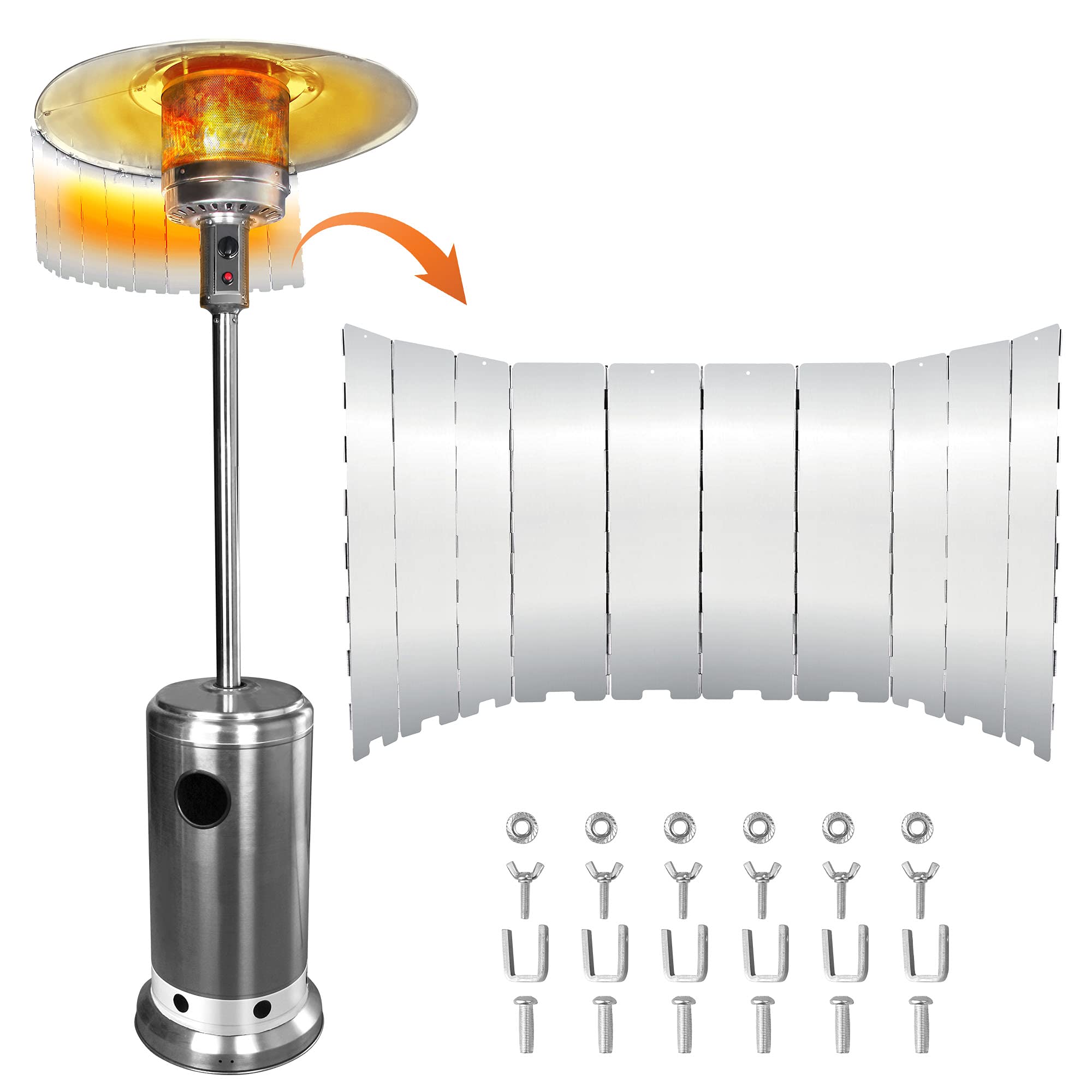 Patio Heater Reflector Shield,(10 Panels)Outdoor Gas Propane Patio Heaters Aluminum Parts Accessories,Enegy Saving,Windshi...