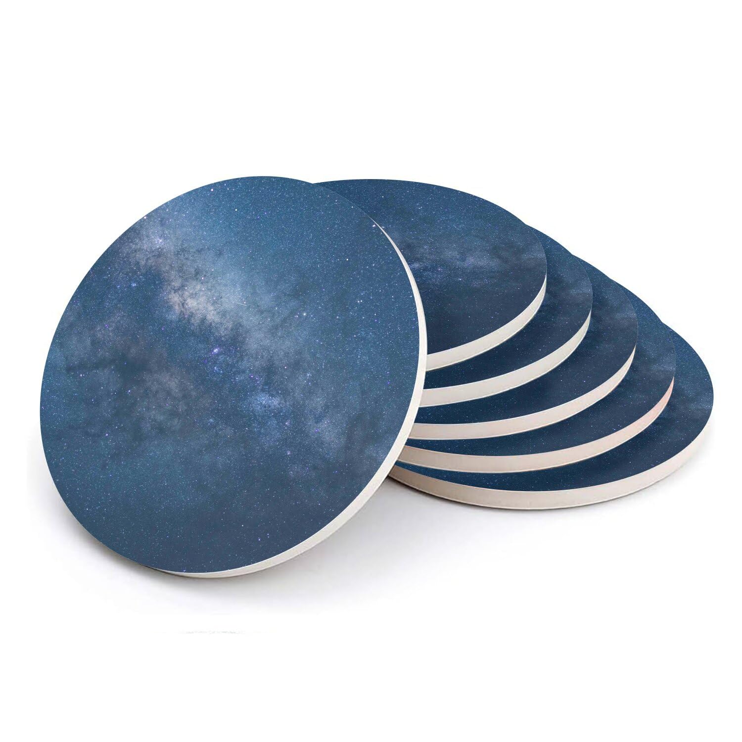 Sous-verre ronds céramique anti-tache motif galaxie constellation
