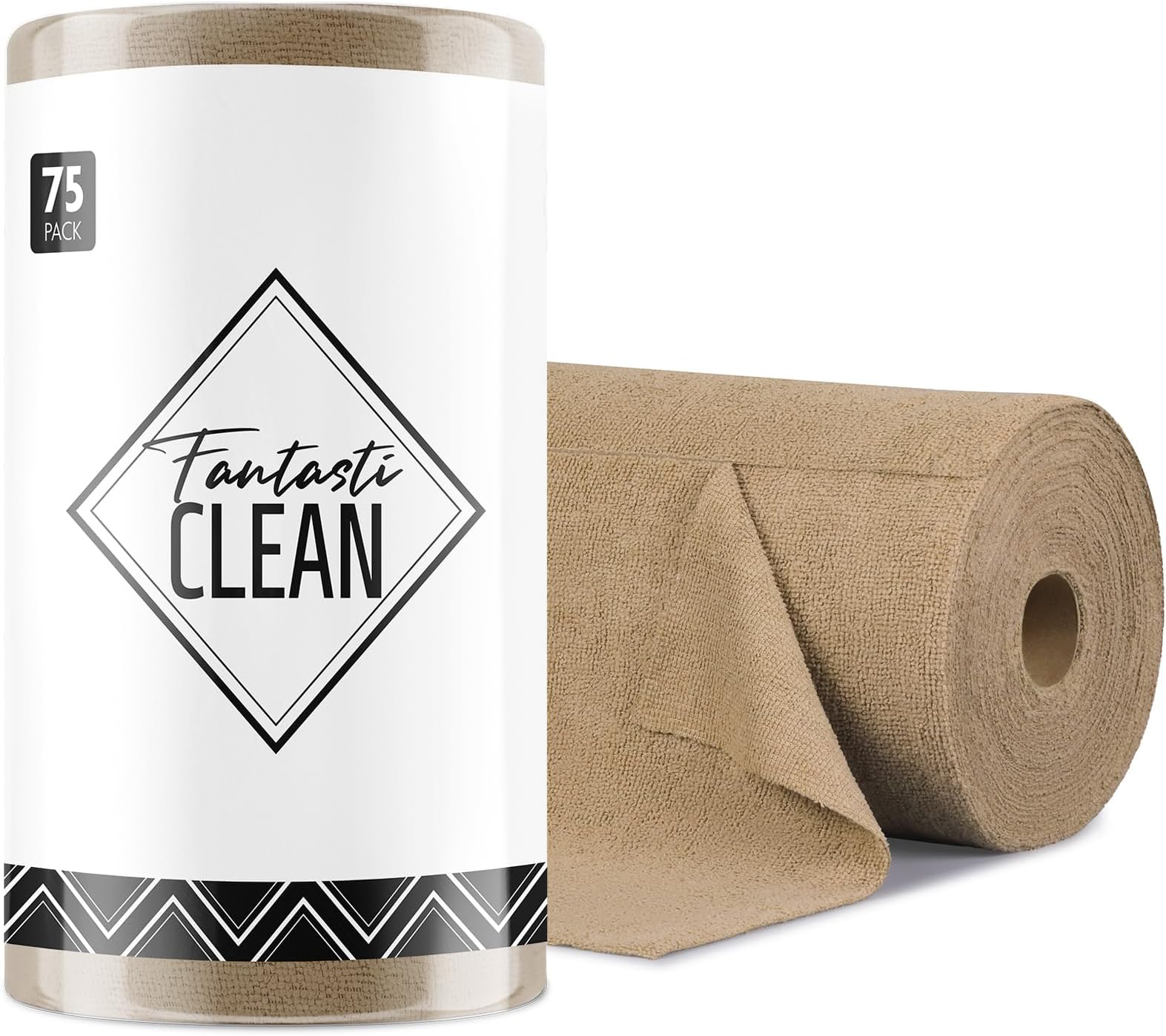 Fantasticlean Microfiber Cleaning Cloth Roll -75 Pack, Tear Away Microfiber Towels, 12" x 12", Reusable, Washable, Scratch Free, Ultra Absorbent for All-Around Cleaning Supplies (TAN)