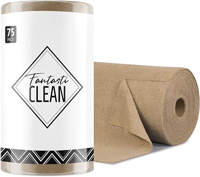 Fantasticlean Microfiber Cleaning Cloth Roll -75 Pack, Tear Away Microfiber Towels, 12" x 12", Reusable, Washable, Scratch Free, Ultra Absorbent for All-Around Cleaning Supplies TAN