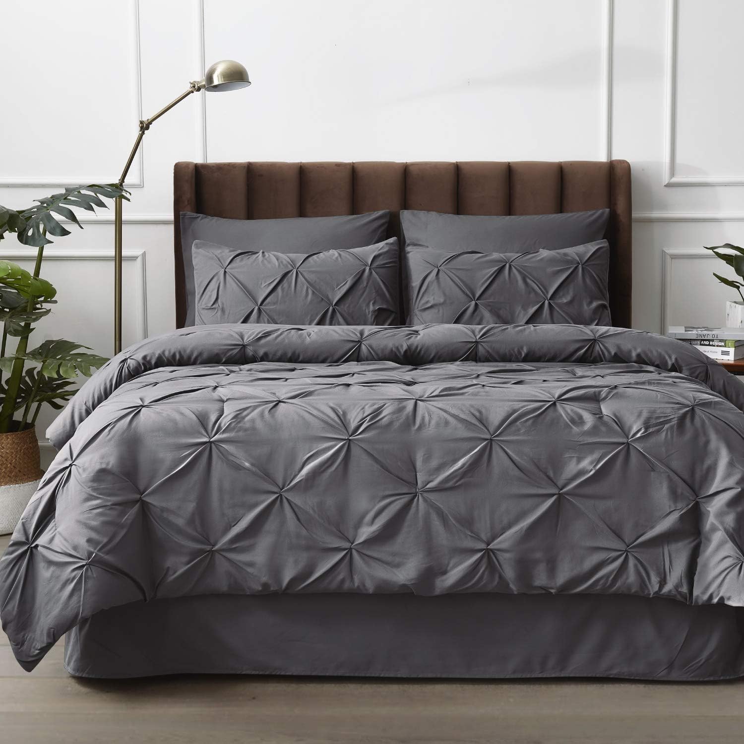 Bedsure Dark Grey California King Comforter Set - 8 Pieces Pintuck California King Bed in A Bag, Pinch Pleat Dark Grey Cal King Bed Set with Comforters, Sheets, Pillowcases & Shams : Home & Kitchen