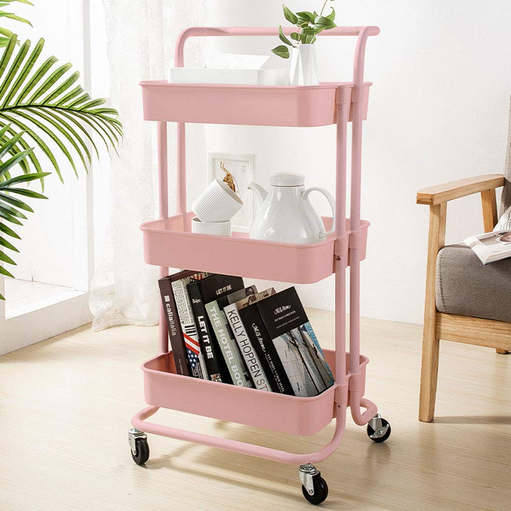 3 Tier Rolling Utility Cart Rolling Storage Cart with Wheels Mobile Utility Cart Craft Cart Trolley Storage Organizer Shelves with Handles fro Kitchen
