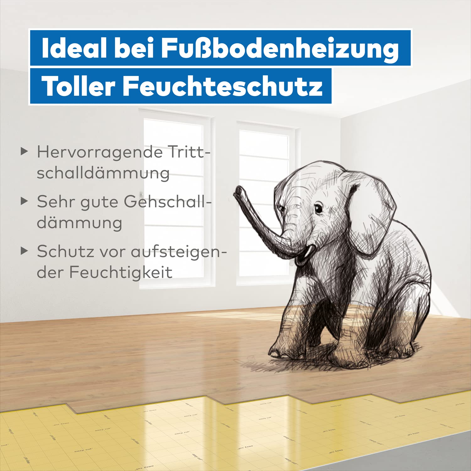 SELITFLEX 1,6 mm AquaStop - Sottofondo per pavimento laminati e parquet con protezione contro l'umidità (18 m² + nastro adesivo)