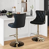 Vista 188 de Aoowow Juego de 2 taburetes de bar giratorios, taburetes de bar ajustables con respaldo de terciopelo copetudo, sillas de bar modernas tapizadas