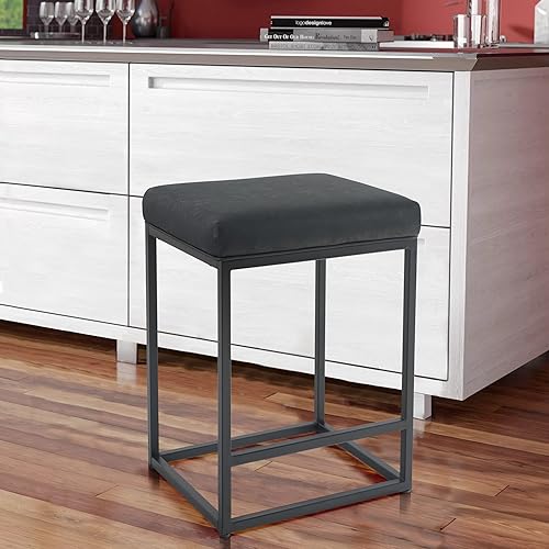 Miniatura 37 de Juego de 4 taburetes de bar marrones para encimera de cocina, taburetes de bar modernos sin espalda de 24 pulgadas, taburetes de bar industriales