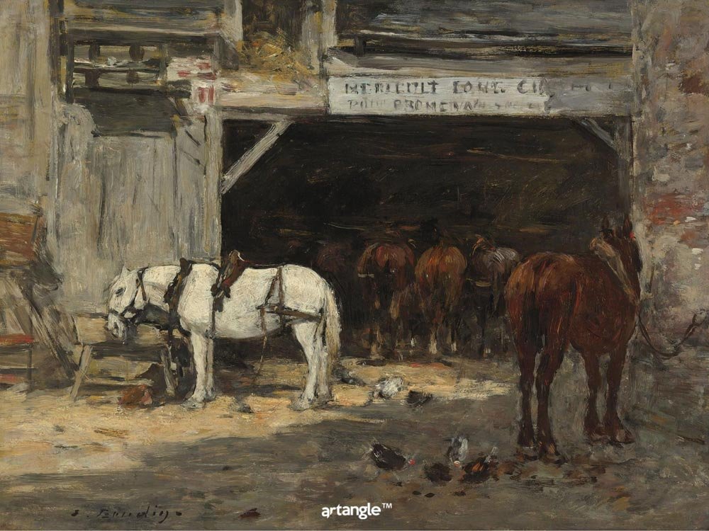 Artangle Eugene Boudin - Stables with Horses for Rent, 18985-90 Print