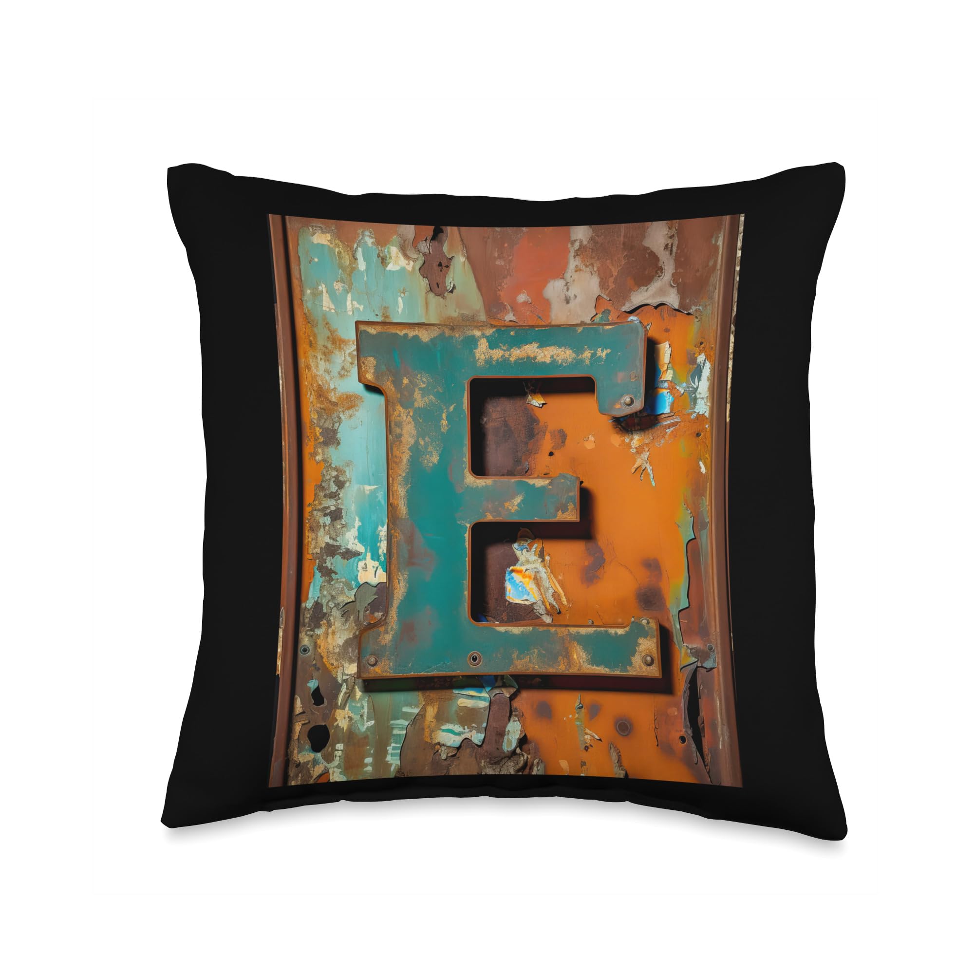 Rusty Letter "E" Antique Monogram Letter E Initial Alphabet Throw Pillow