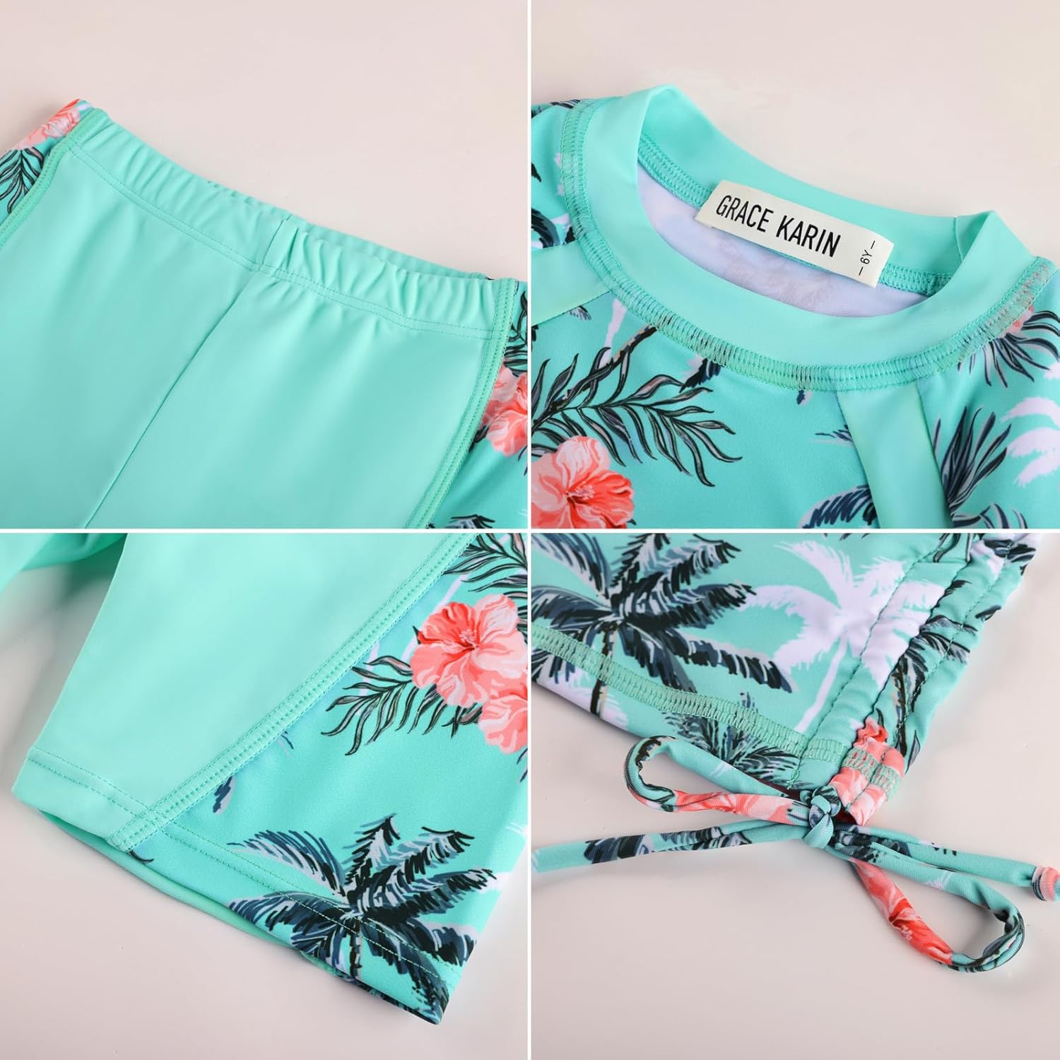 GRACE KARIN Girls Rash Guard Swimsuit Short Sleeve Two Piece Bathing Suit 6-12Y - Image 9