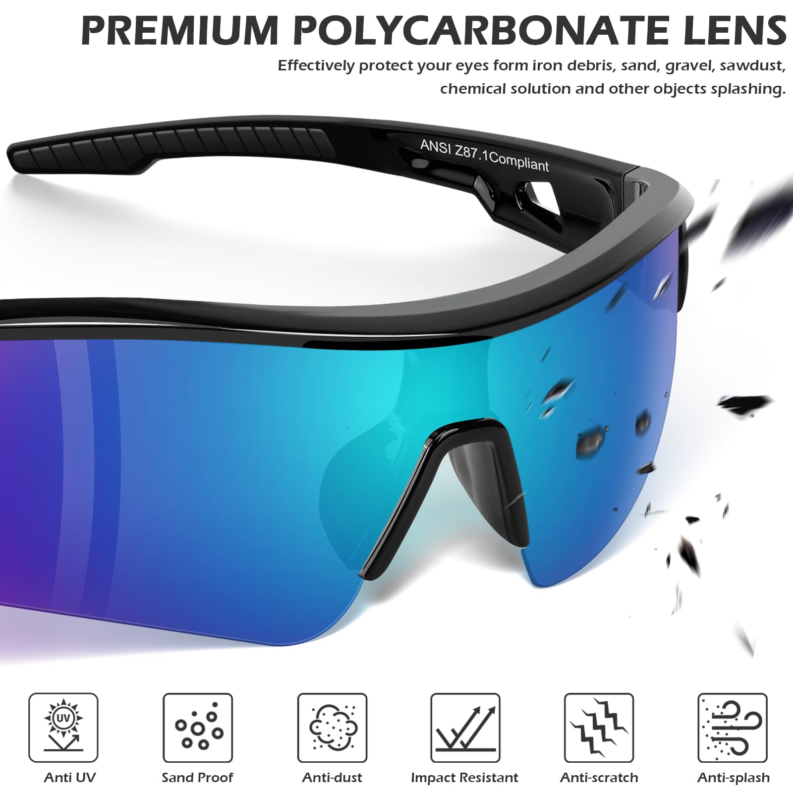OXG Anteojos de seguridad de trabajo para hombres y mujeres, ANSI Z87.1, resistentes a los arañazos, gafas protectoras para tiro industrial