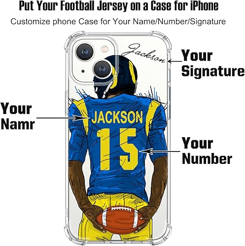 Miniatura 2 de Funda transparente de fútbol con nombre y número personalizados para iPhone 16 15 Pro Max 14 13 12 11 Xs Max Xr SE3 8 7 6 Plus 11 Pro Mini, con 4