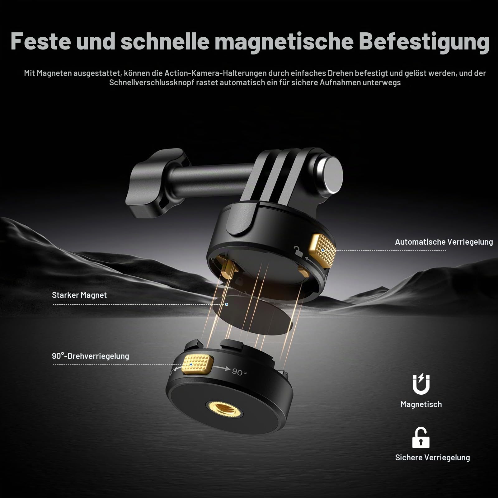 NEEWER 4 in 1 Action Kamera Halterung Set, kompatibel mit Hero 13 12 11 Max DJI Osmo Action Insta360, Magnetische Metall Quick Release Mount mit 1/4" Gewinde und Klappfingern für POV Aufnahmen, GP-23