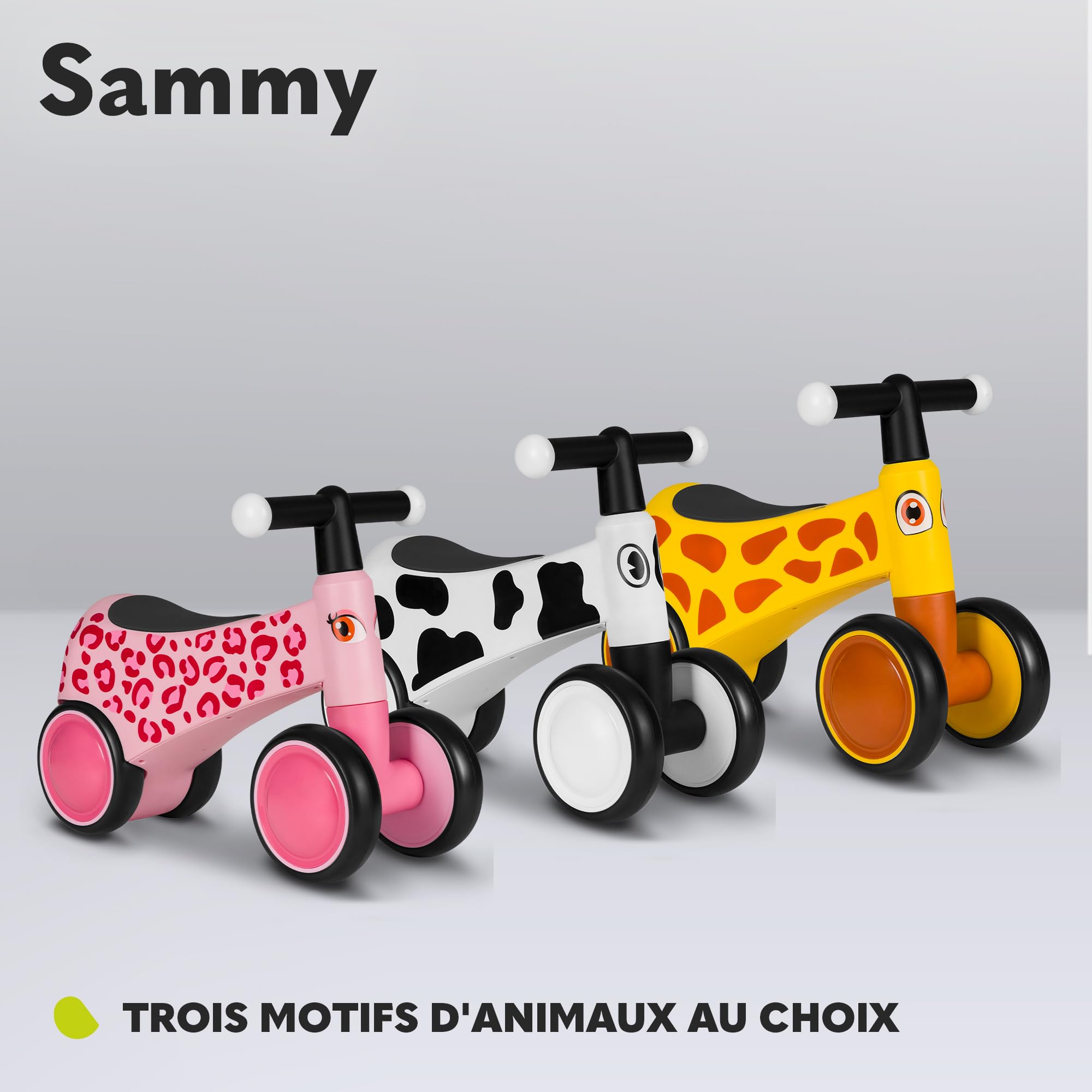 LIONELO Sammy Rider pour Enfants de 1 à 3 Ans, Porteur 4 Roues jusqu'à 25 kg, Poignées Antidérapantes avec Éclairage, Siège Ergonomique 3 Modèles, pour Garçons et Filles (Pink)