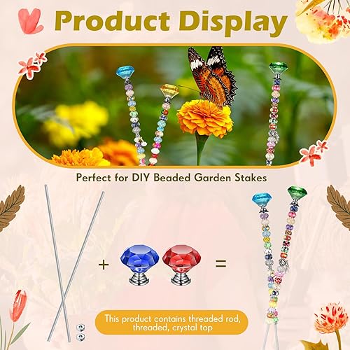 Miniatura 3 de Pelopy Paquete de 8 varitas con cuentas para jardín de hadas, 8 varillas roscadas de 832 pulgadas y 12 pulgadas y 8 tuercas hexagonales y 8 tapas,