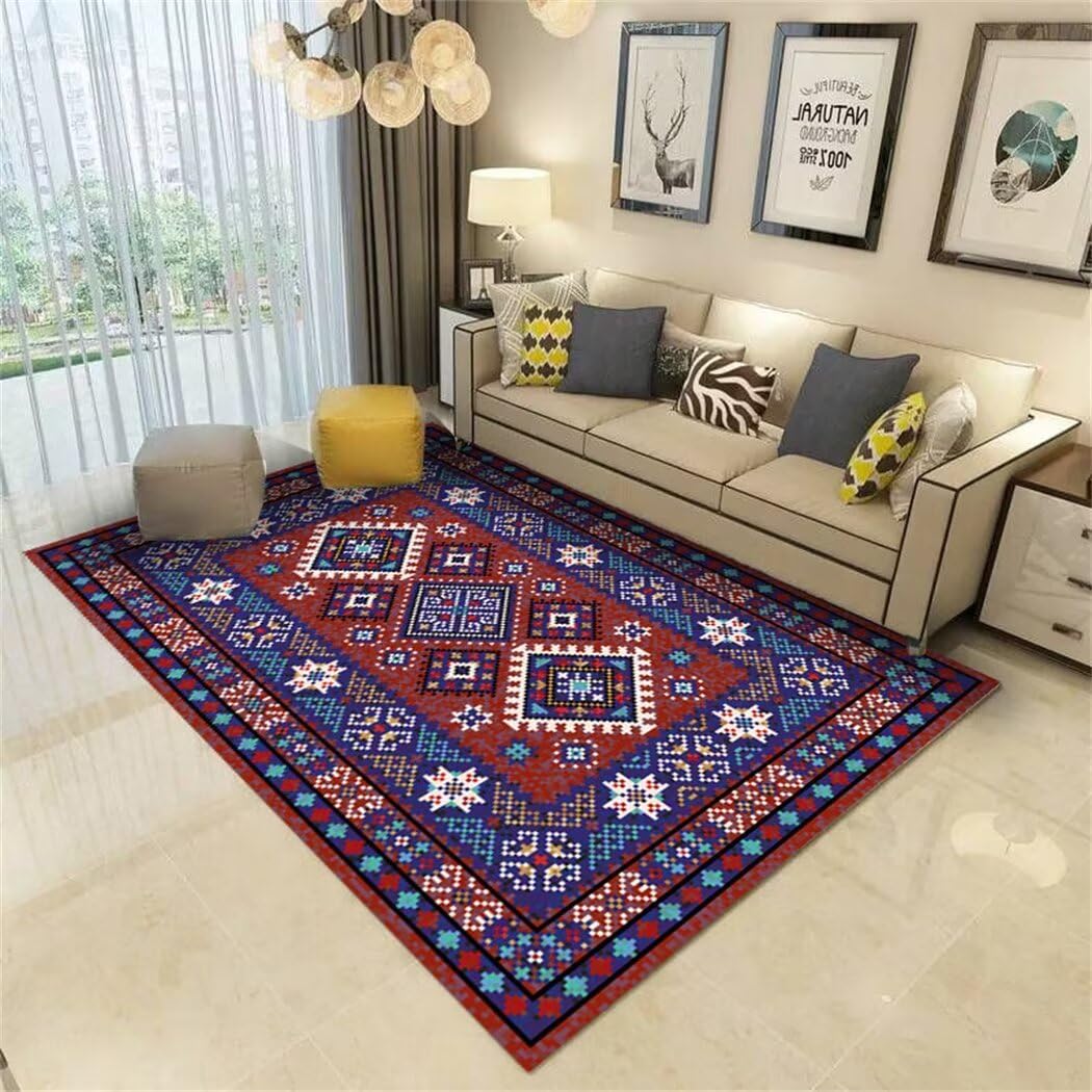Tapis enfants à poils courts géométrique ethnique bleu salon 50x80