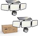 Philips Solar Security Light Outdoor 302 LED 1200lm,Solar-Powered Waterproof Wall-Mounted Flood Light w/PIR Motion Sensor, 3 Heads, IP65 Waterproof, 3 Modes (2 Packs)