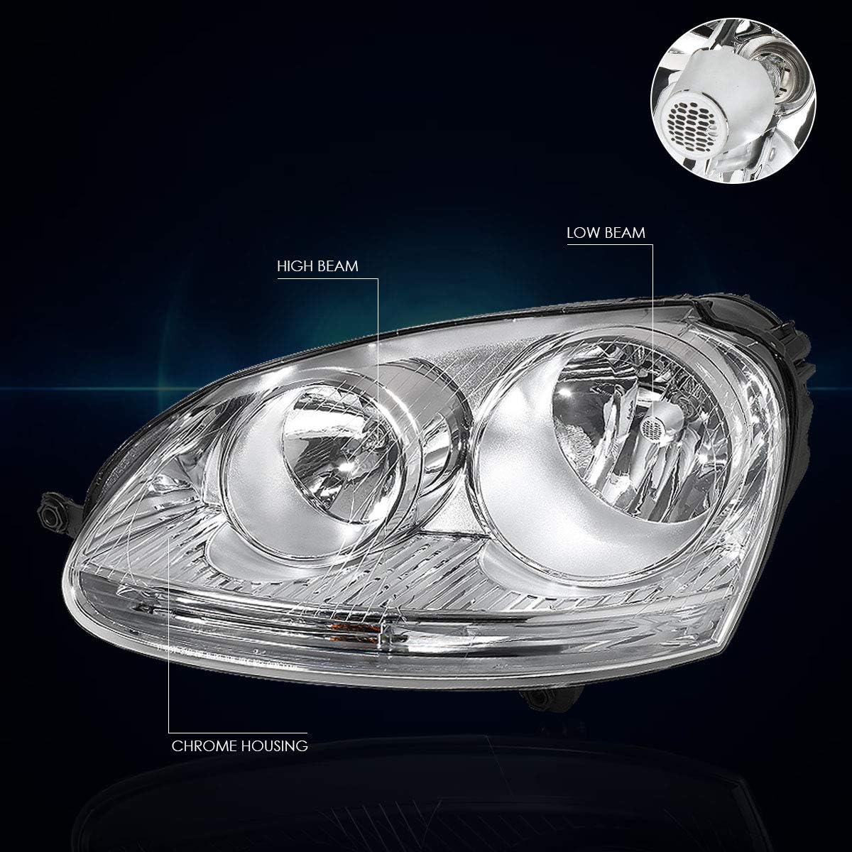 PM PERFORMOTOR 2Pcs Replacement Headlights Assembly Compatible with Jetta MK5 05-10 | Headlamps with Chrome Housing