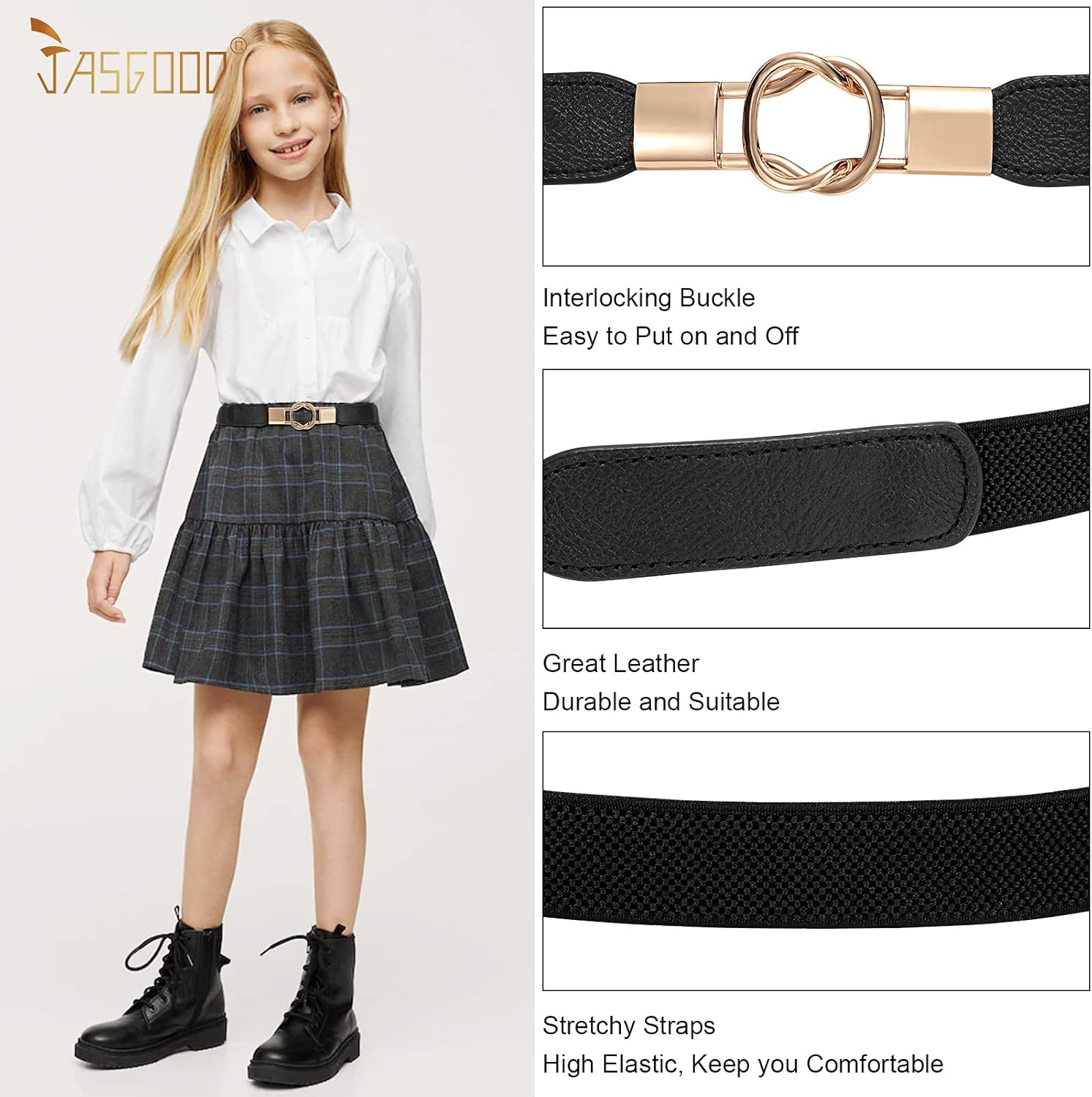 JASGOOD Kids Skinny Elastic Stretch Belts for girls with Easy Buckle Toddler School Uniform Dress Belts - Image 3