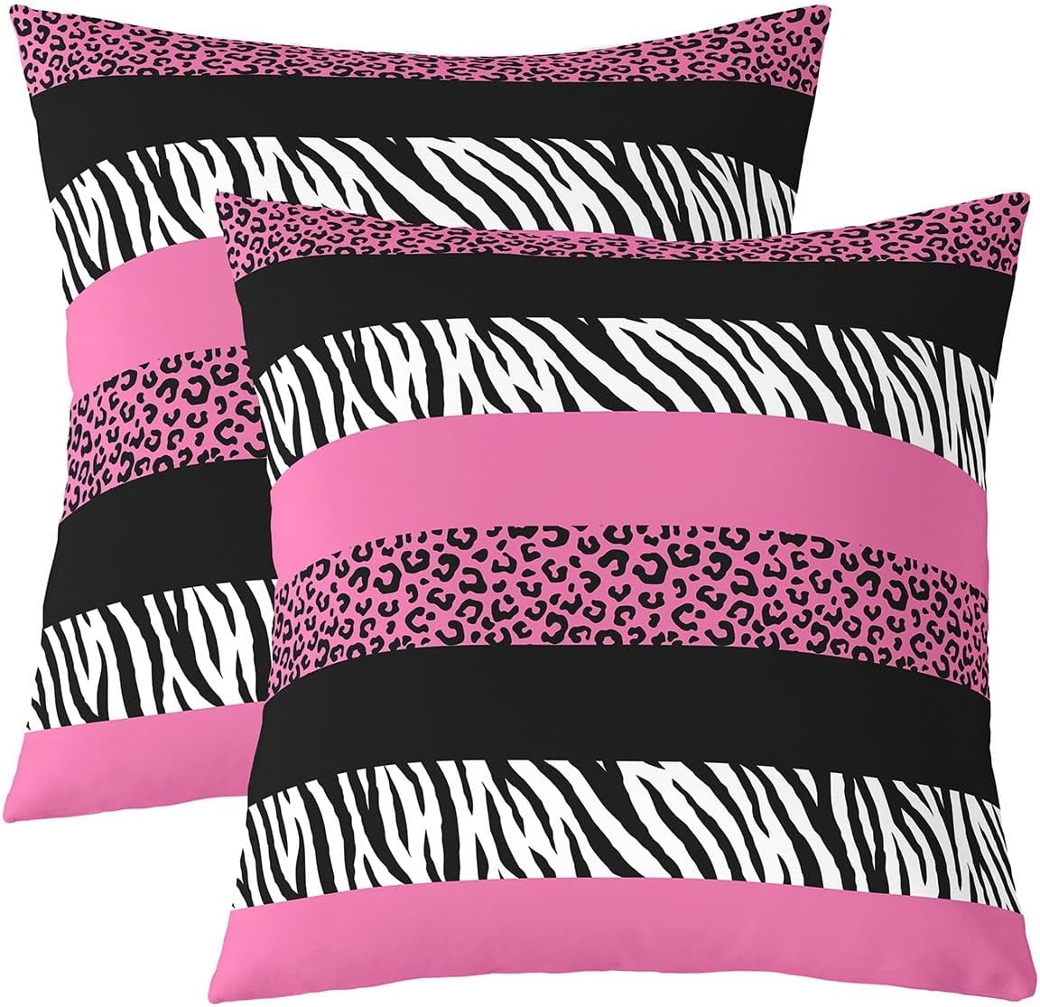 Pink Leopard Print Throw Pillow Covers 18x18 Inch Set of 2 Wild Animal Skin Print Girly Modern Cushion Covers for Kids Teens Adults Zebra Print Simple Style Cushion Cases for Bed Sofa Party