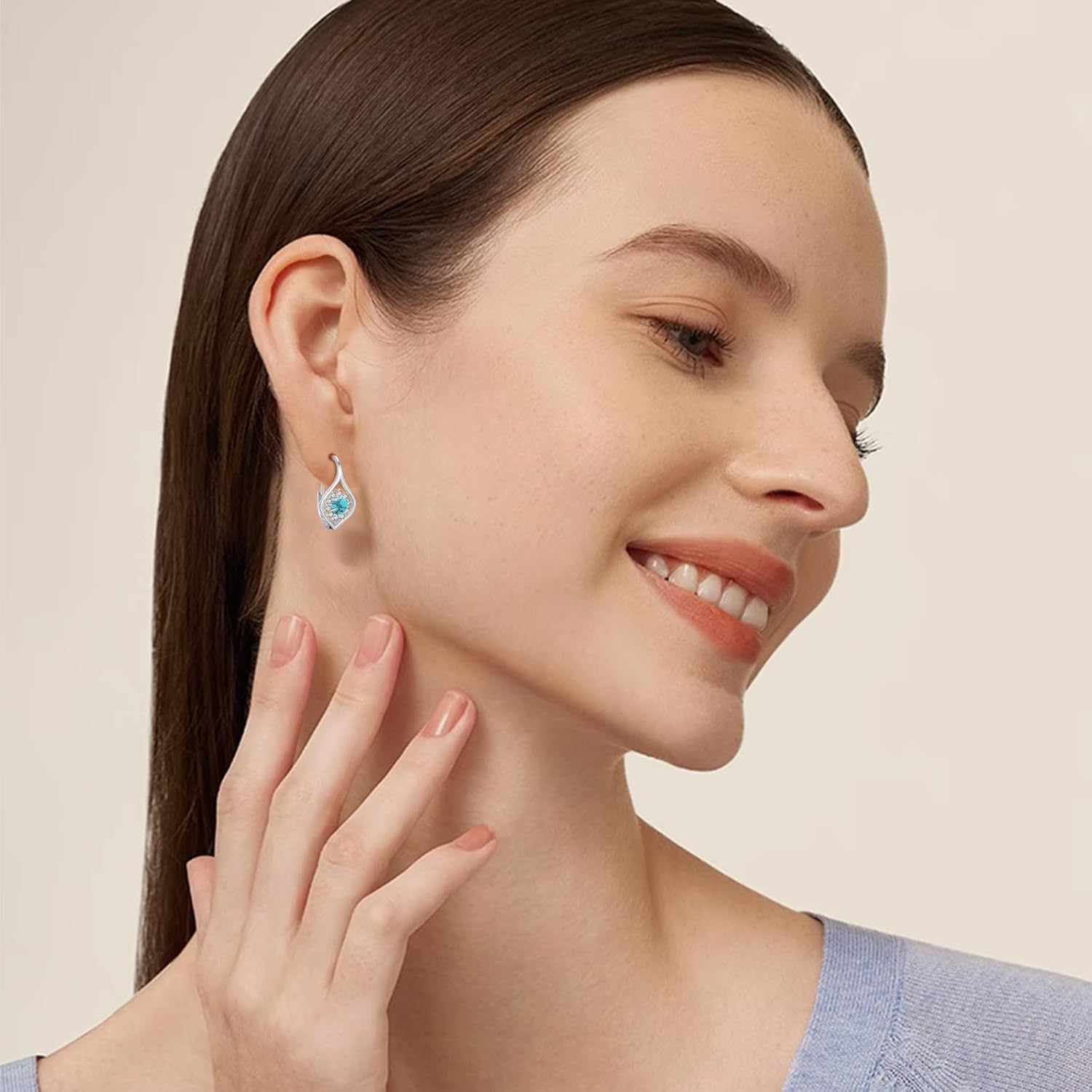 Turquoise Earrings 925 Sterling Silver Turquoise Bohemia Leverback Earrings Jewelry for Women Hypoallergenic Earrings for Sensitive Ears - Image 3