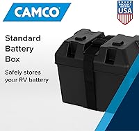 Vista 2 de Camco Caja de baterías grande con correas y herrajes - Grupo 27, 30, 31 Almacena de forma segura las baterías de RV, automotriz y marina Mide