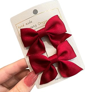 2pcs Grosgrain Ribbon Bows Hair Barrettes, Pinzas para el Cabello de Cocodrilo, Accesorios para el Cabello, Moda para Niñas, Accesorios para el Cabello, Mujeres, Navidad, Bodas, Cumpleaños (Rojo)