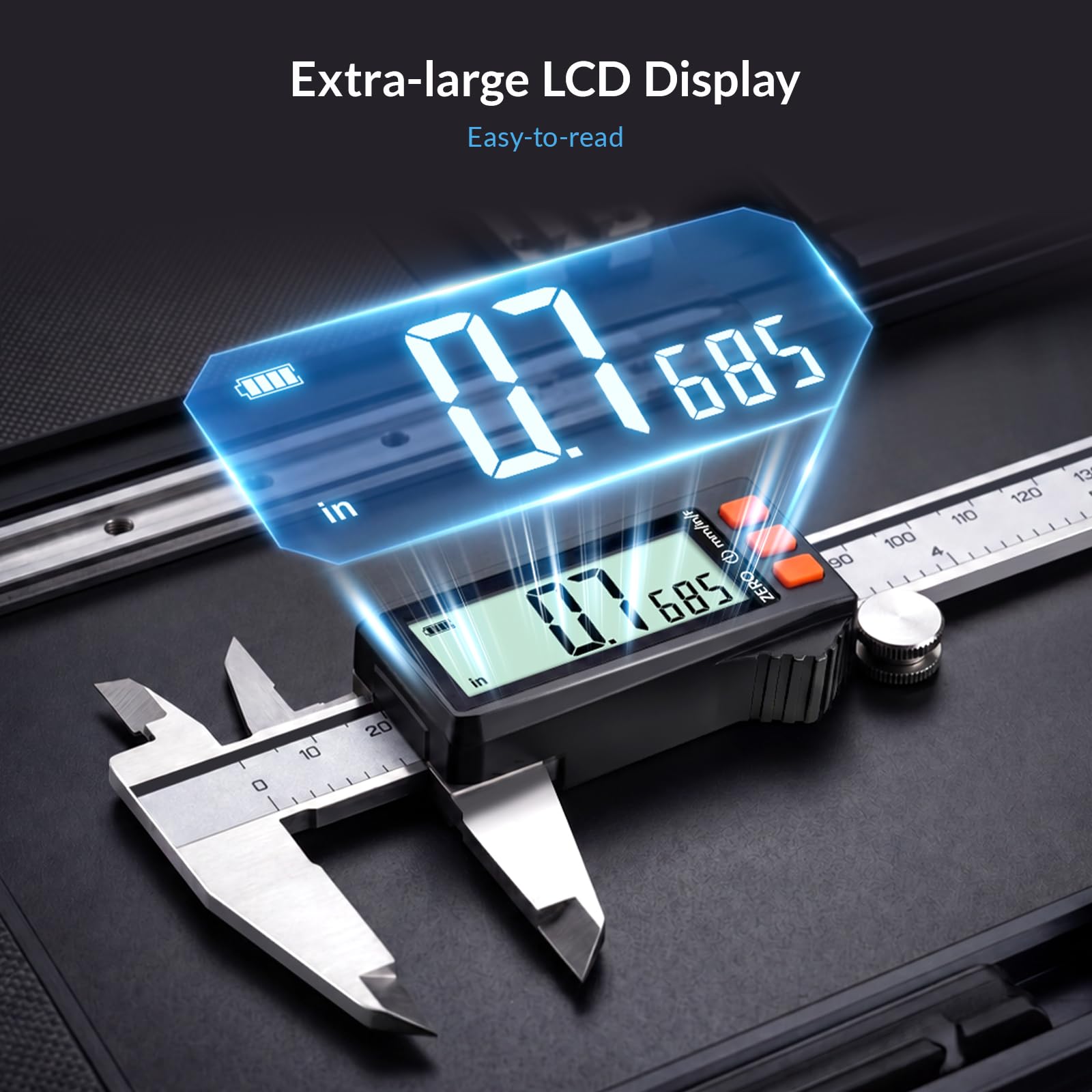 Calibrador digital recargable con pantalla de alimentación, micrómetro digital HARDELL de 6 pulgadas con pantalla LCD grande, apagado automático, herramienta de medición de calibrador con conversión