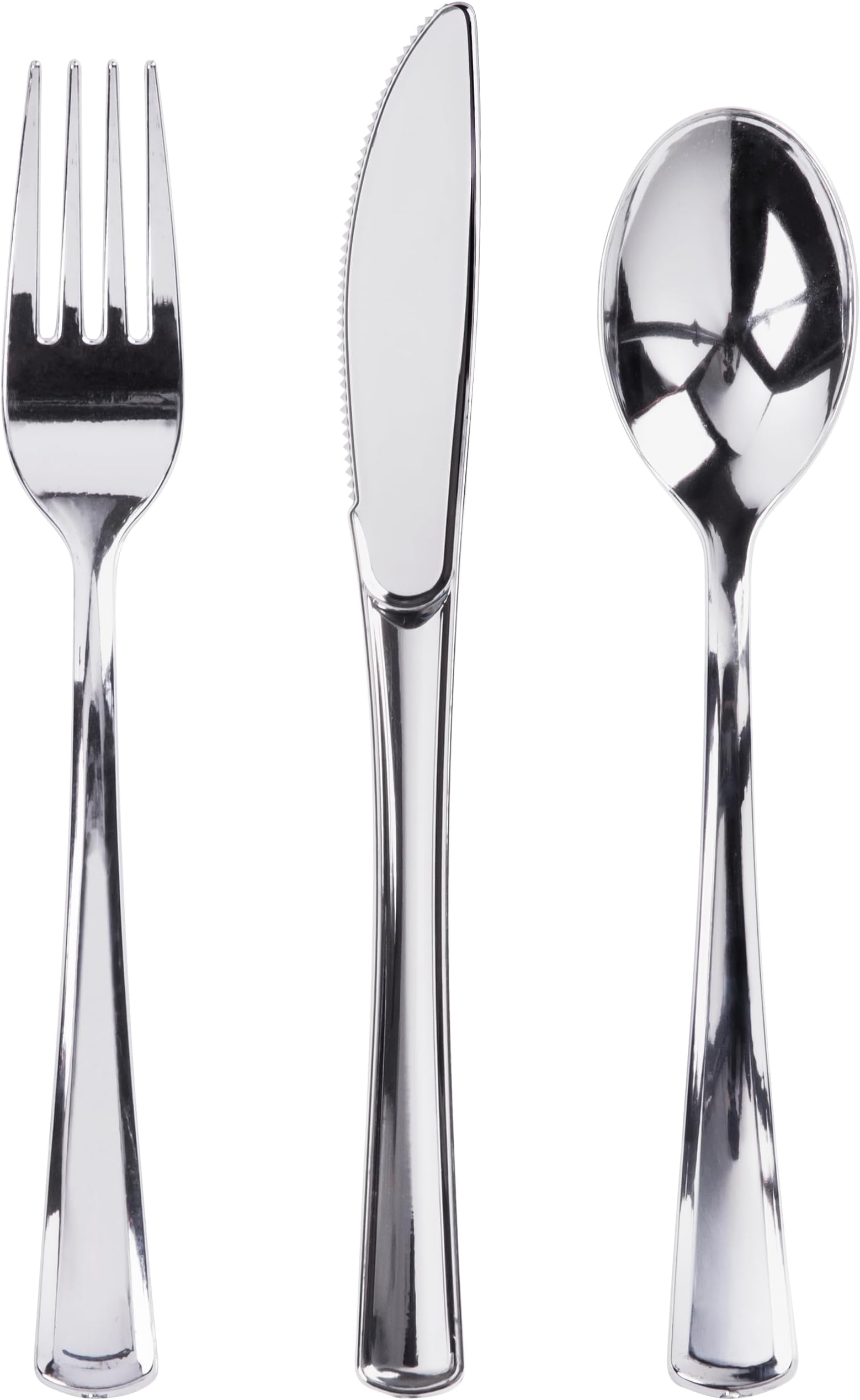 Prestee 600 Plastic Silverware Set, Silver Plastic Utensils, Disposable Flatware Set with Forks 200, Spoons, Knives, Heavy-Duty Bulk Silverwares for Christmas Parties and Events