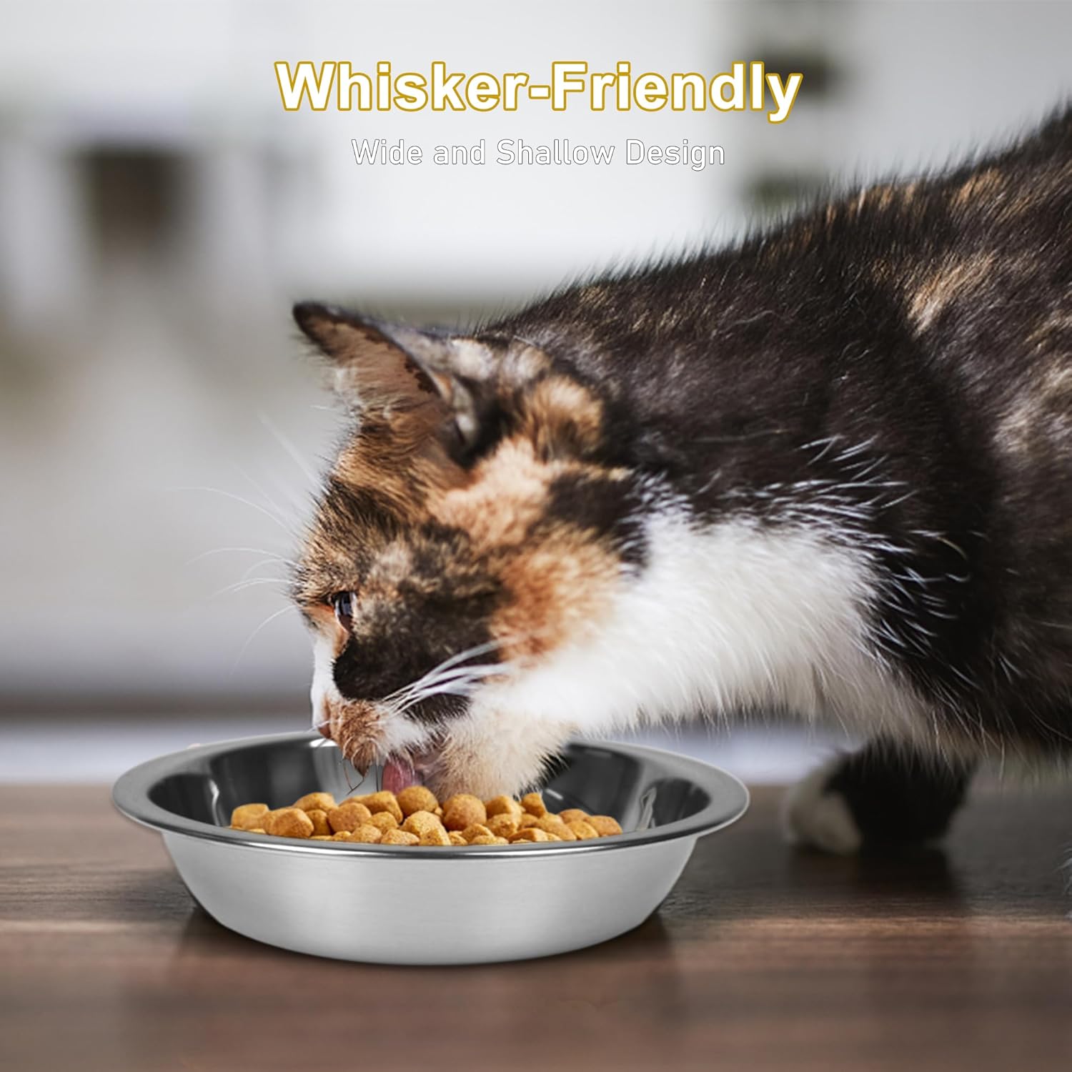 24 PCS Thickened Stainless Steel Cat Bowls, 5.5 Inch Shallow Wide Flat Metal Kitten Food Bowls, Whisker Friendly Fatigue Relief Replacement Basic Pet Dishes for Indoor Cats