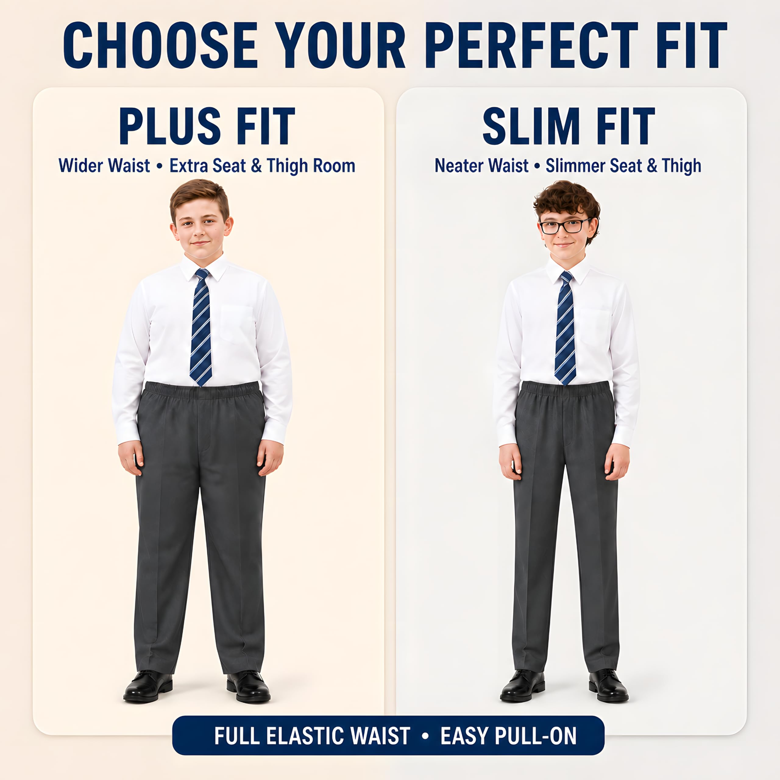 L S U Pantalones de ajuste resistente para niños, elástico completo, ajuste generoso, pantalones escolares de ajuste grande, pantalones elásticos completos, ver tabla de tallas