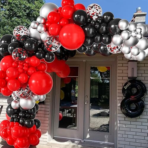 Miniatura 3 de Globos - Juego de 50 guirnaldas de globos, globos negros de 12 pulgadas y globos rojos, con globos rojos y negros, globos de confeti, globos de