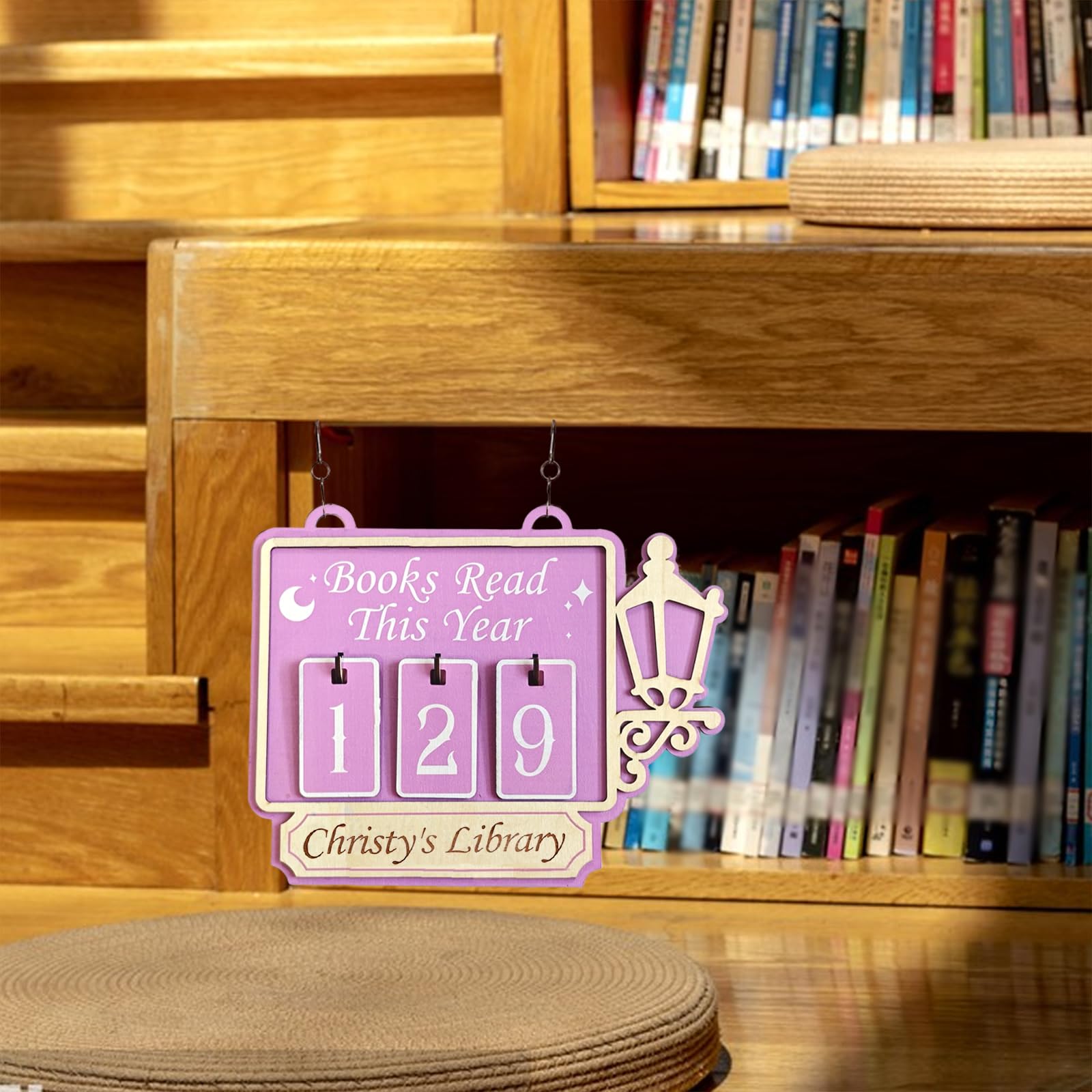 Compteur De Livres En Bois « Read This Year » - Tracker De Lecture Personnalisable à Suspendre - Décoration Pour Bibliophiles - 2