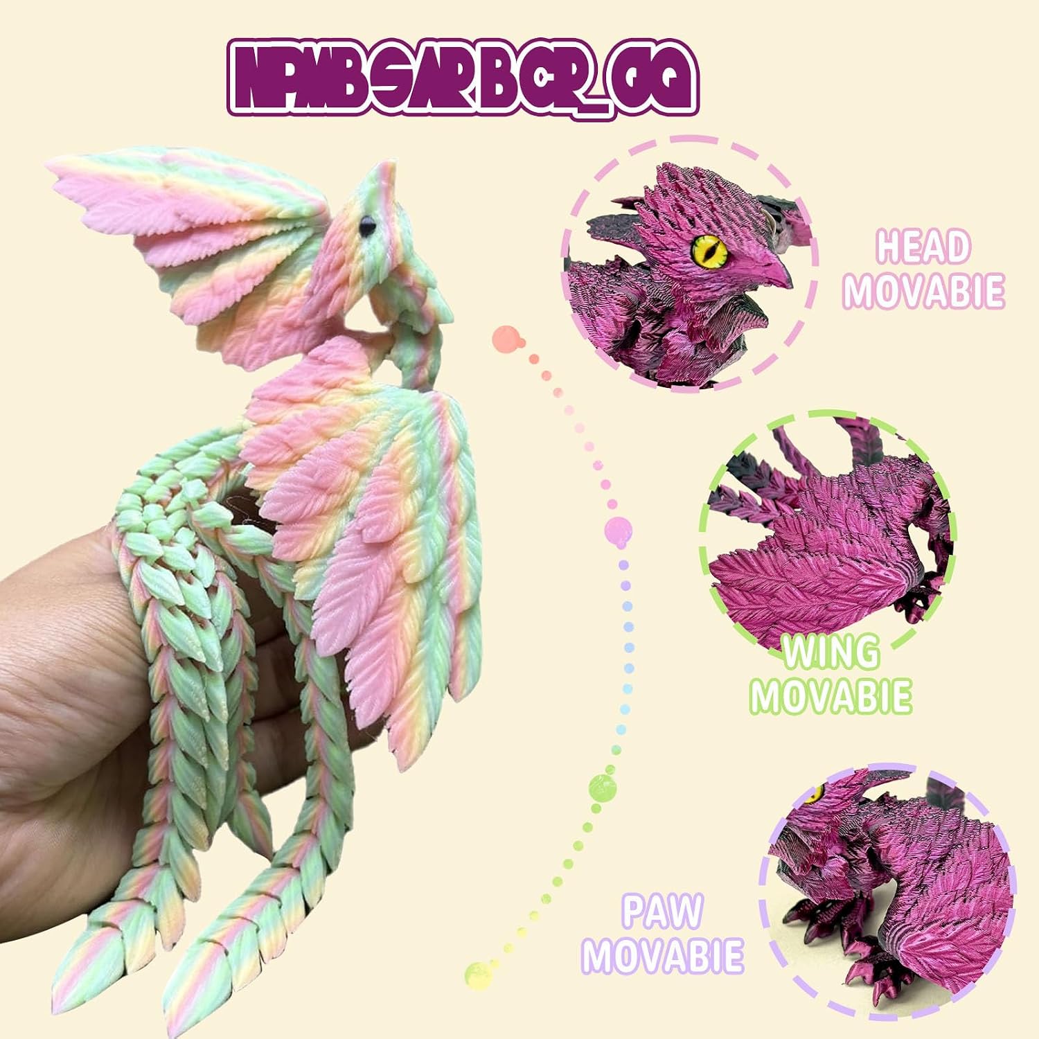 9.2 Inch 3D Printed Peacock Toy,Articulated Flexible 3D Printed Animal Decor,3D Printed Phoenix Bird,Interesting Toys for Autism/ADHD,Fidget Toys, Executive Desk Animals Toy (Black Purple) image 3