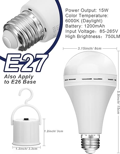 Miniatura 3 de Mudder Paquete de 12 bombillas recargables de emergencia LED para batería de reserva para cortes de energía, campamento, exteriores, huracán, 15 W,