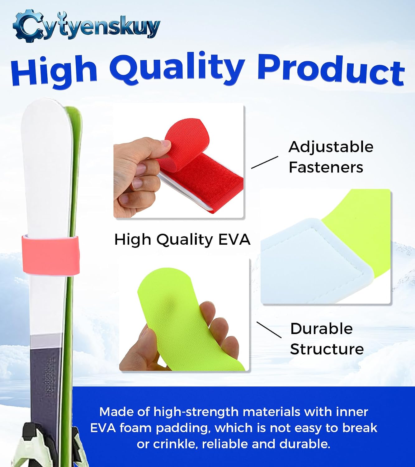 12 Packs Ski Snowboard Wrap Carrier Straps with EVA Protective Pad | Adjustable Heavy Duty Velcro Ski Ties Fastener for Skis Snowboards Poles Storage and Travel (6 Colors)