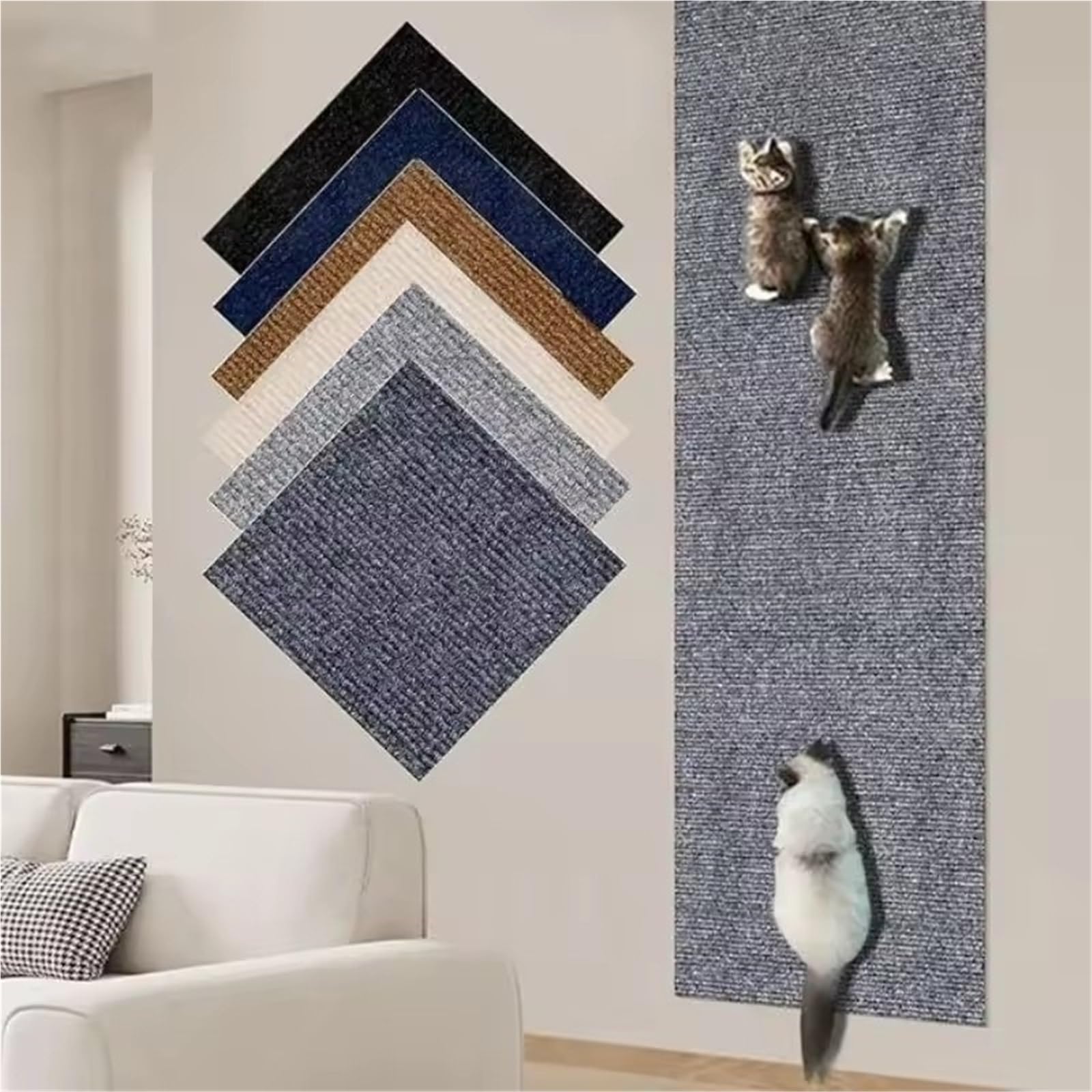 Protector Sofa Gatos Arañazo Alfombrilla for rascar Gatos, Alfombra Recortable, Esquina, Pared, autoadhesiva, Protector de Muebles for arañazos DIY(Grey,40X300CM)