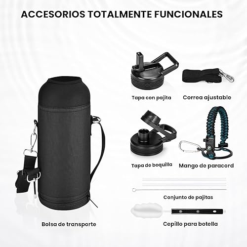 Miniatura 6 de Botella de agua aislada de 40 onzas, de acero inoxidable al vacío de triple pared (fría durante 48 horas), a prueba de fugas y sin BPA, moderna