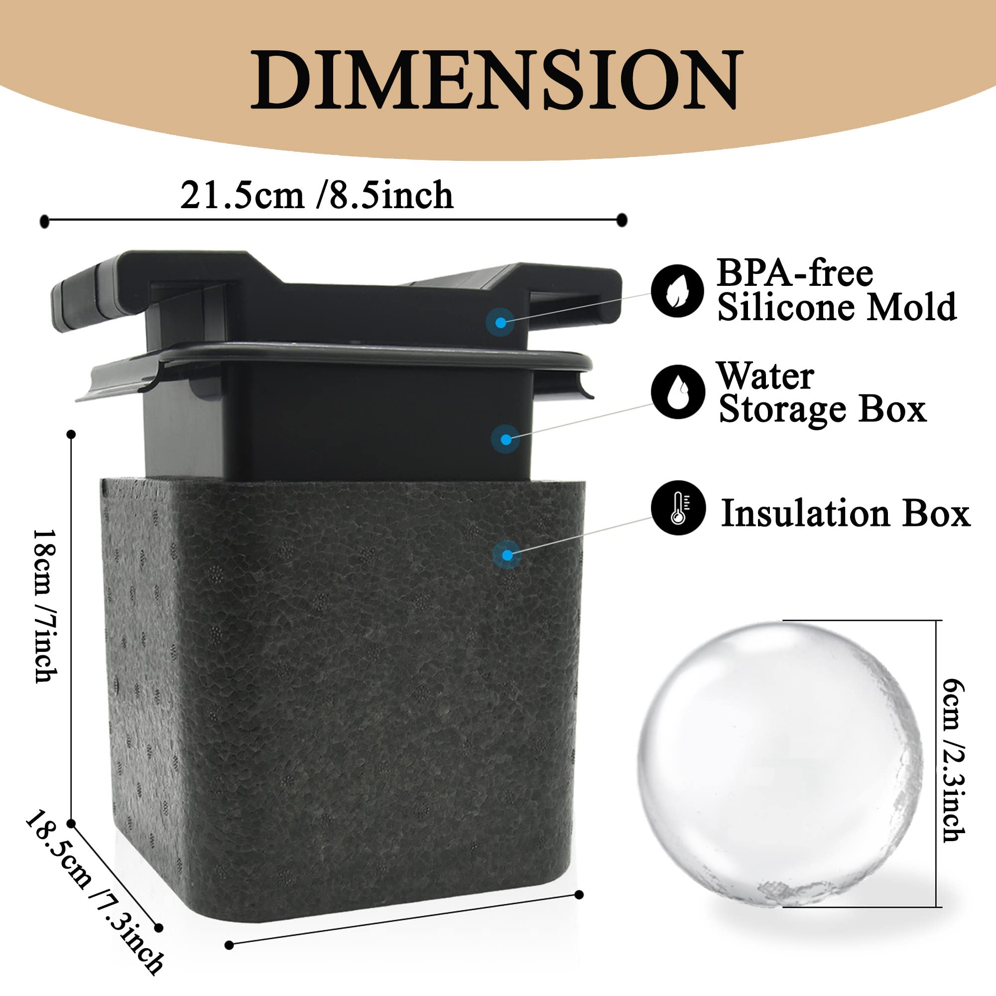 Bangp Máquina de bolas de hielo cristalinas sin burbujas con una capacidad de bolas de 2,36 pulgadas para cócteles y bebidas en casa (4 BOLAS)