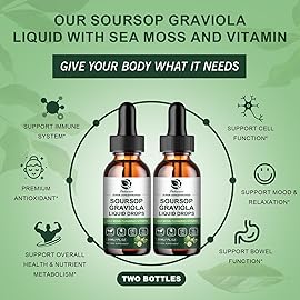 (2 Pack) Soursop Graviola Leaf Extract Liquid Drop Plus Pure Botanical Sea Moss for Cell Support & Regeneration, Immunity, Liver, Gut & Antioxidant - Soursop Bitters Liquid, Natural Flavor, 1 Fl Oz