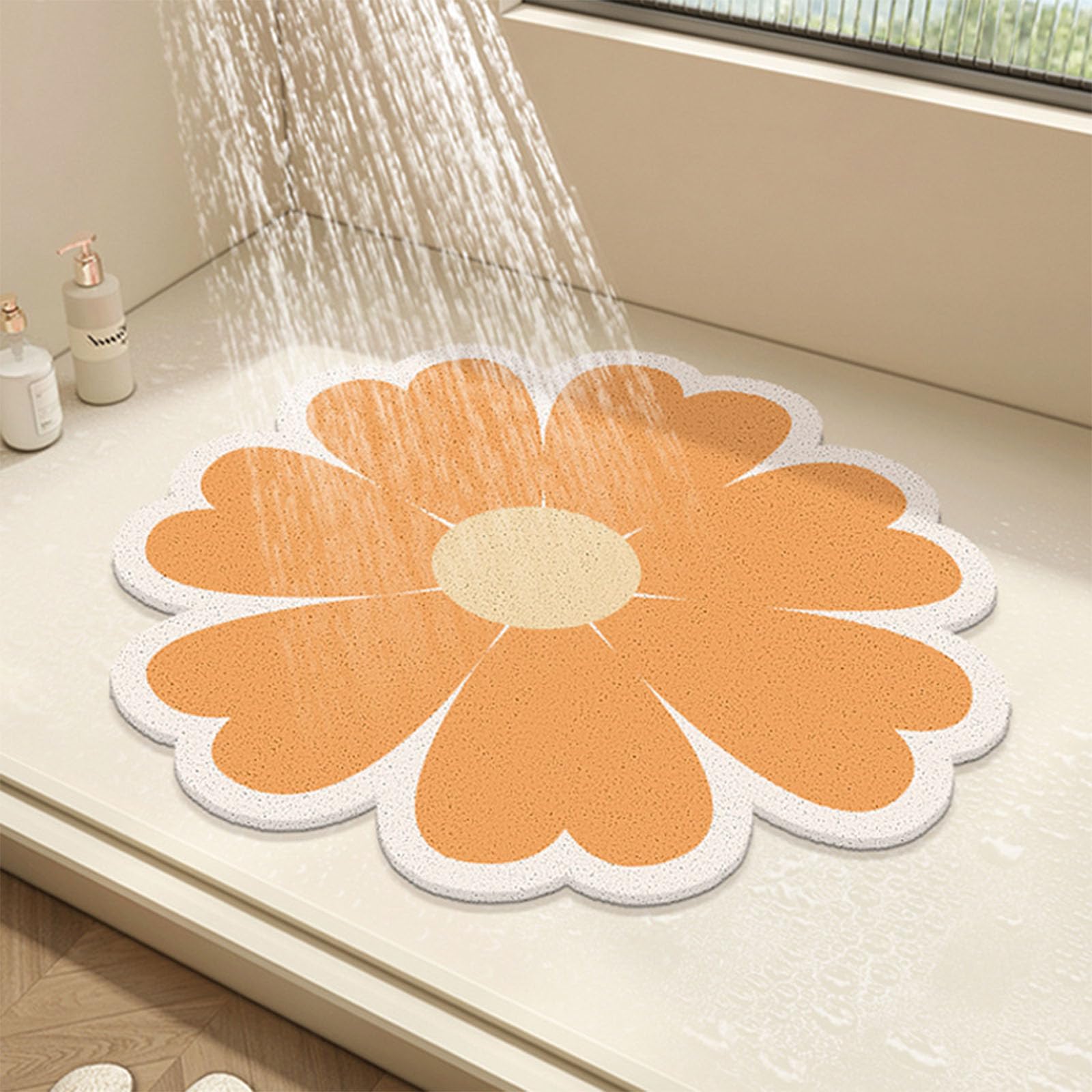 Indoor shower round shower mat with floral design, PVC sponge bathroom floor mat, anti-slip bathroom mat, anti-mildew shower mat with drainage hole, quick-dry (J,90 * 90cm)