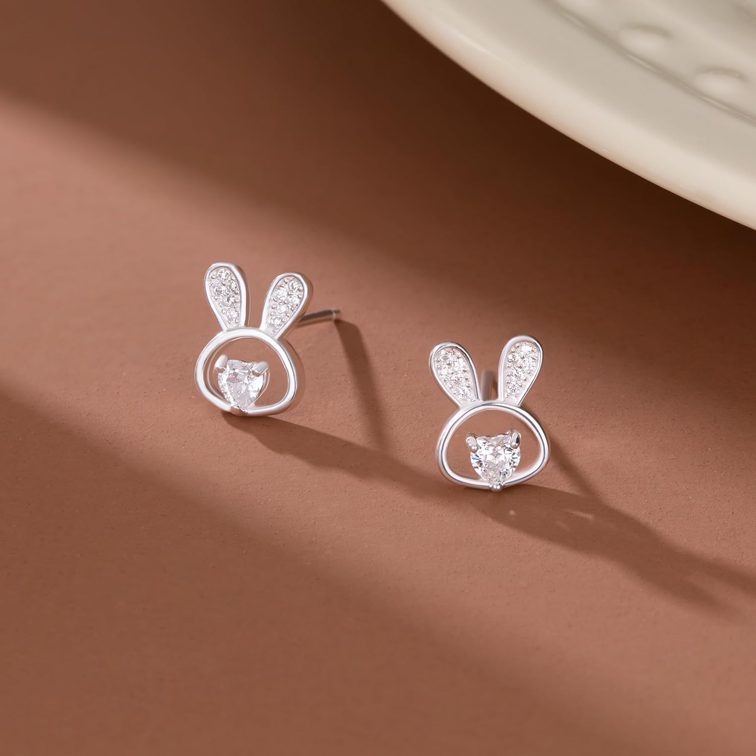 SLUYNZ 925 Sterling Silver CZ Rabbit Stud Earrings for Women Teens Easter Rabbit Bunny Stud Earrings