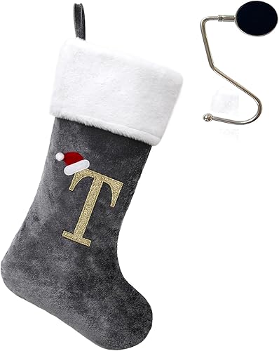 Vista 204 de Medias de Navidad con monograma de 20 pulgadas con letras, medias de Navidad súper suaves, medias grandes con monograma, medias de letras rojas