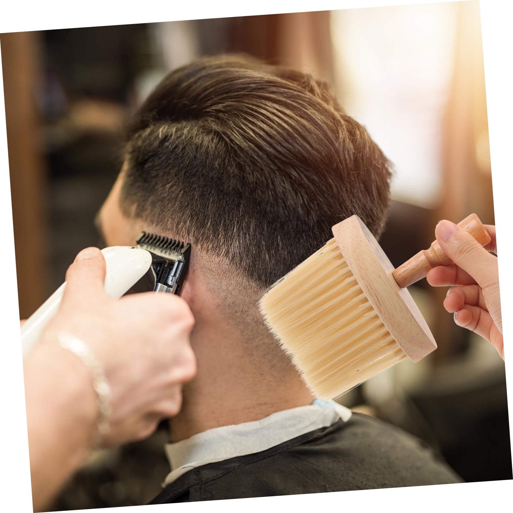 OSOLADY Neck Duster Brush Barber Bristle Hair Brush Wood Handle Hair Cutting Tool